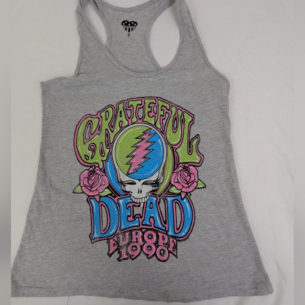 Grateful Dead 2017 Junk Food Clothing Gray Tank Top With Band Skull Logo Small